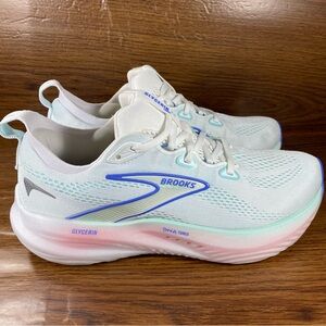 Brooks Women's Glycerin Running Shoes White with Blue and Pink Accents